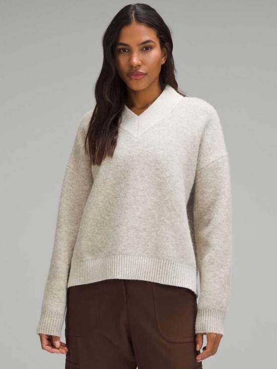 lululemon athletica Sweaters - Lululemon Alpaca Wool-Blend V-Neck Sweater Heathered White Opal Size Small